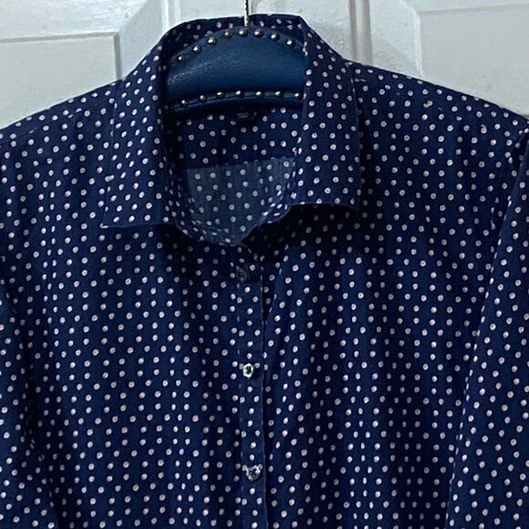 NEW Lands'End Supima No-Iron Sz 18 Blouse Shirt Long Sleeve Navy Polka Dot - Picture 2 of 12